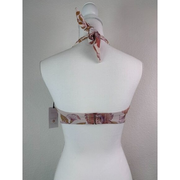 Shade and Shore 34D pink floral halter tie bandeau underwire bikini top NWT - Picture 3 of 5